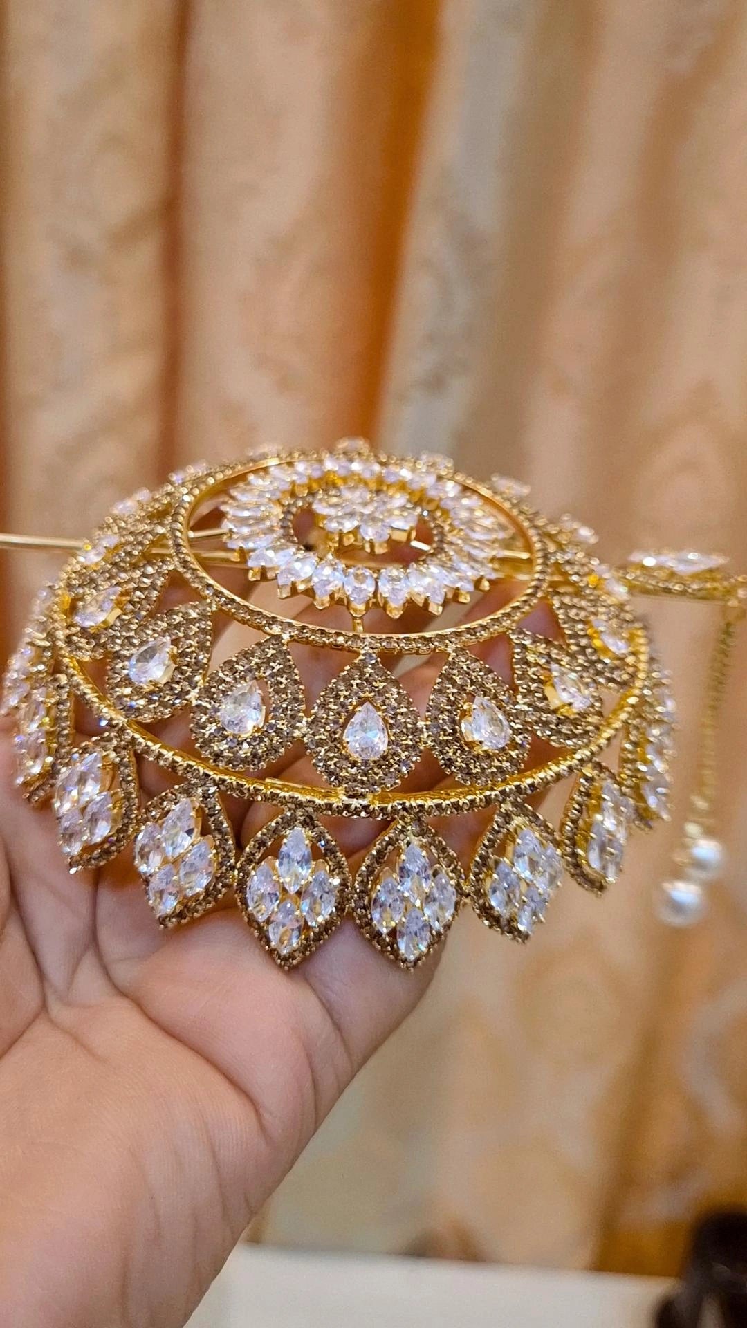 Statement Golden plated American Diamond Hair Bun Cage with Stick
