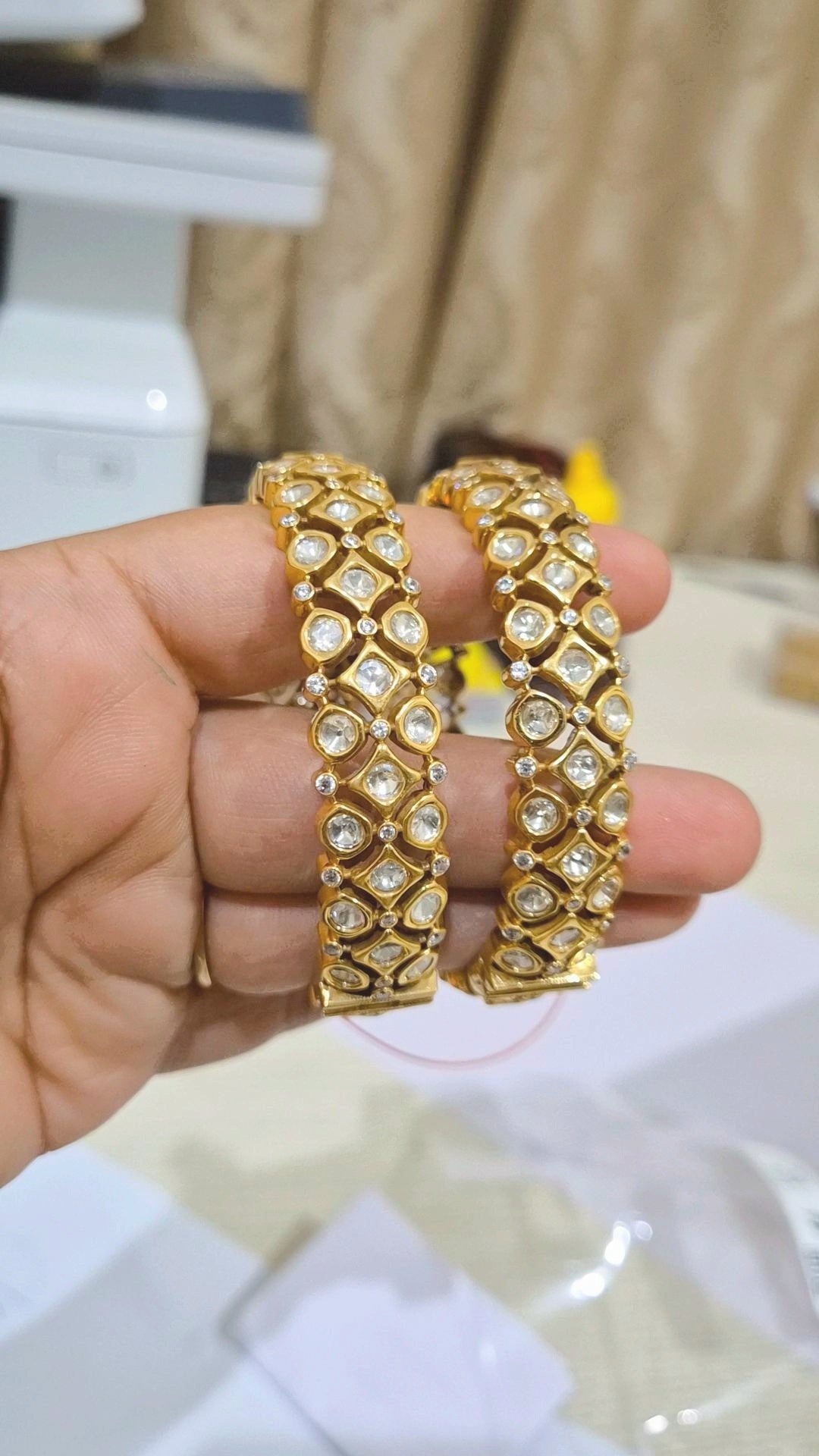 Signature Megha Polki Moissanite Screw Openable Bangles - Pair