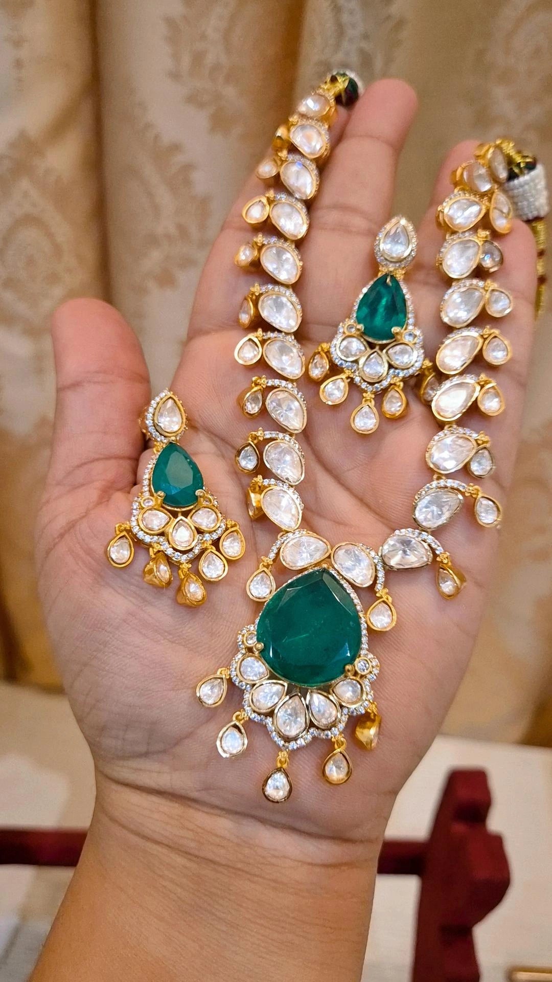 Emerald Polki Moissanite Statement Necklace Set
