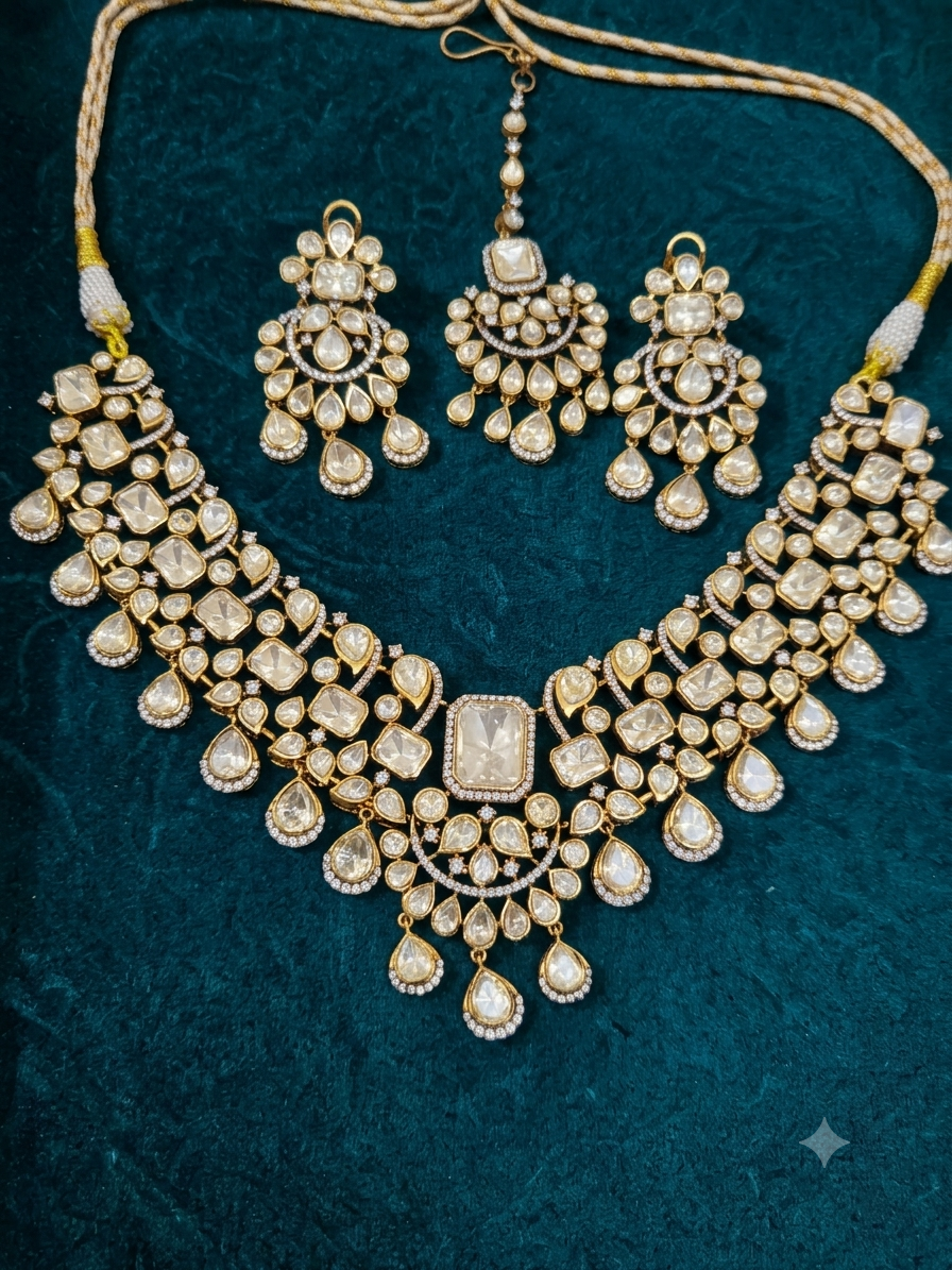 Kalyani Moissanite Sunheri Polki Necklace set