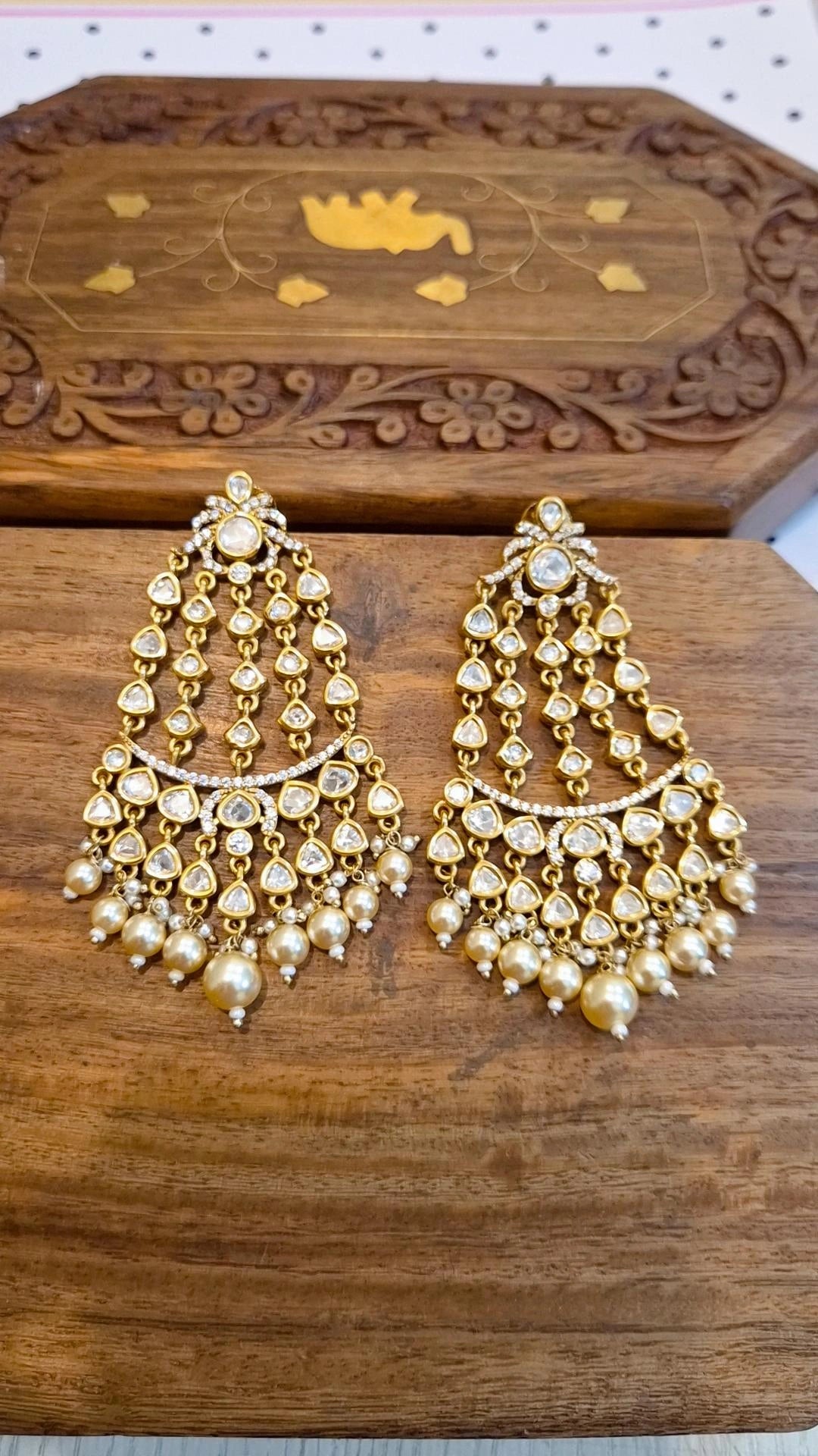 Naira Statement Moissanite Polki Chandbali Earrings