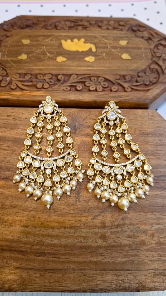 Naira Statement Moissanite Polki Chandbali Earrings