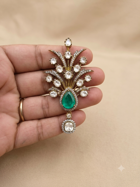Moissanite Emerald Gemstone Studded Unisex Brooch