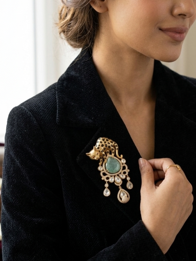 Regal Panther Moissanite Unisex Luxe Brooch