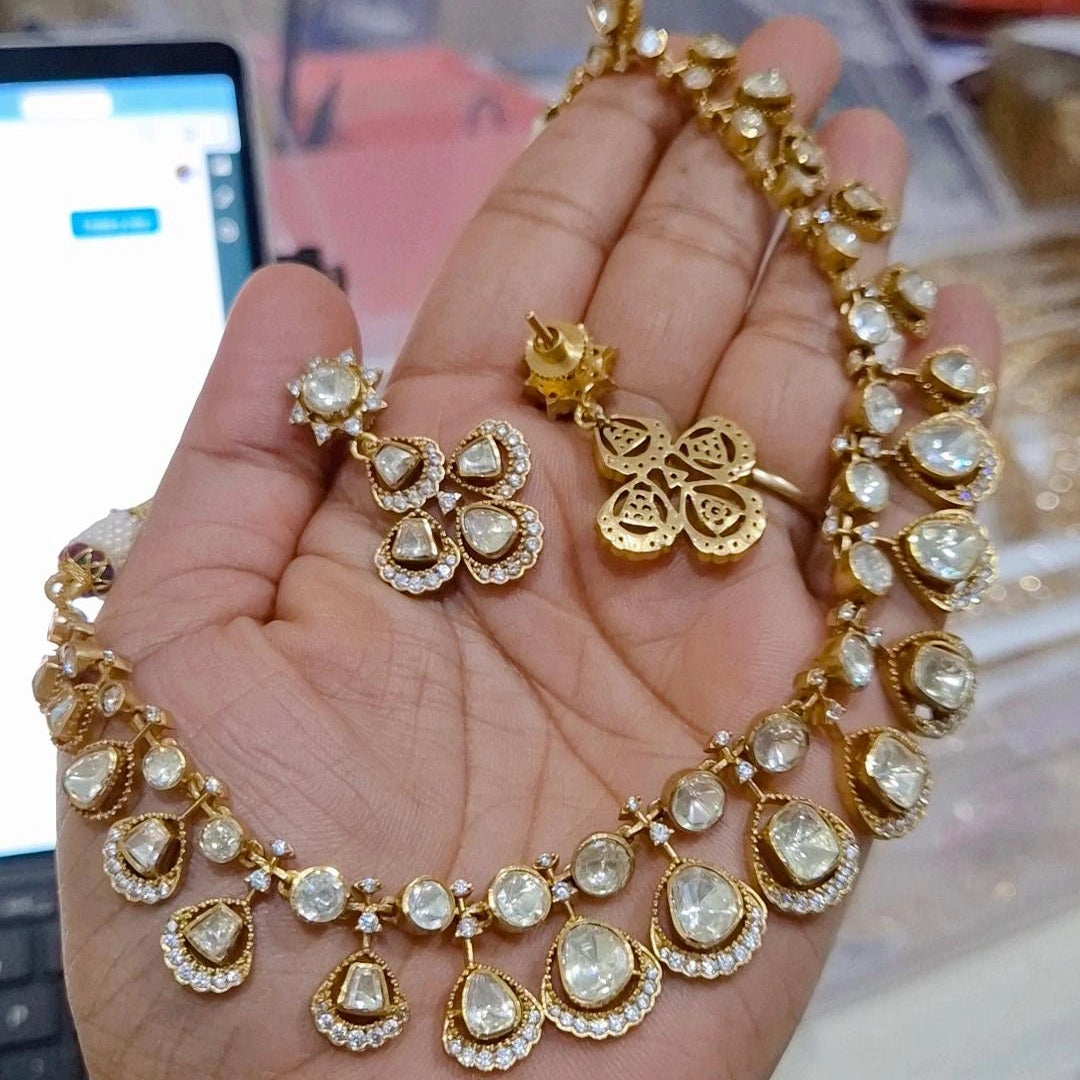 Signature Real Moissanite Polki Necklace Set