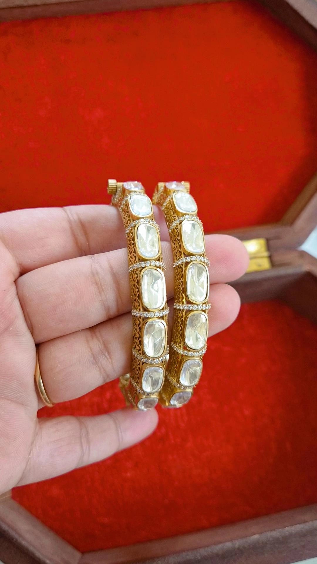 Poorva Statement Polki Screw Openable Bangles - Pair