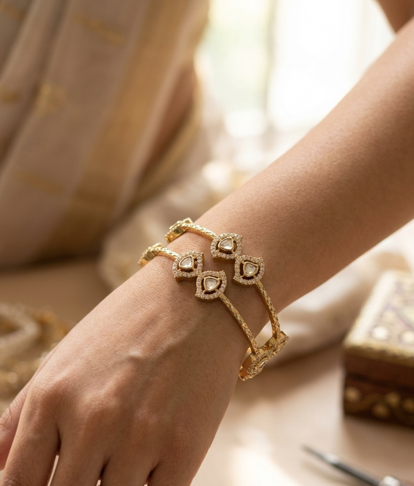 Signature Moissanite Antique Bangles- Pair of 2