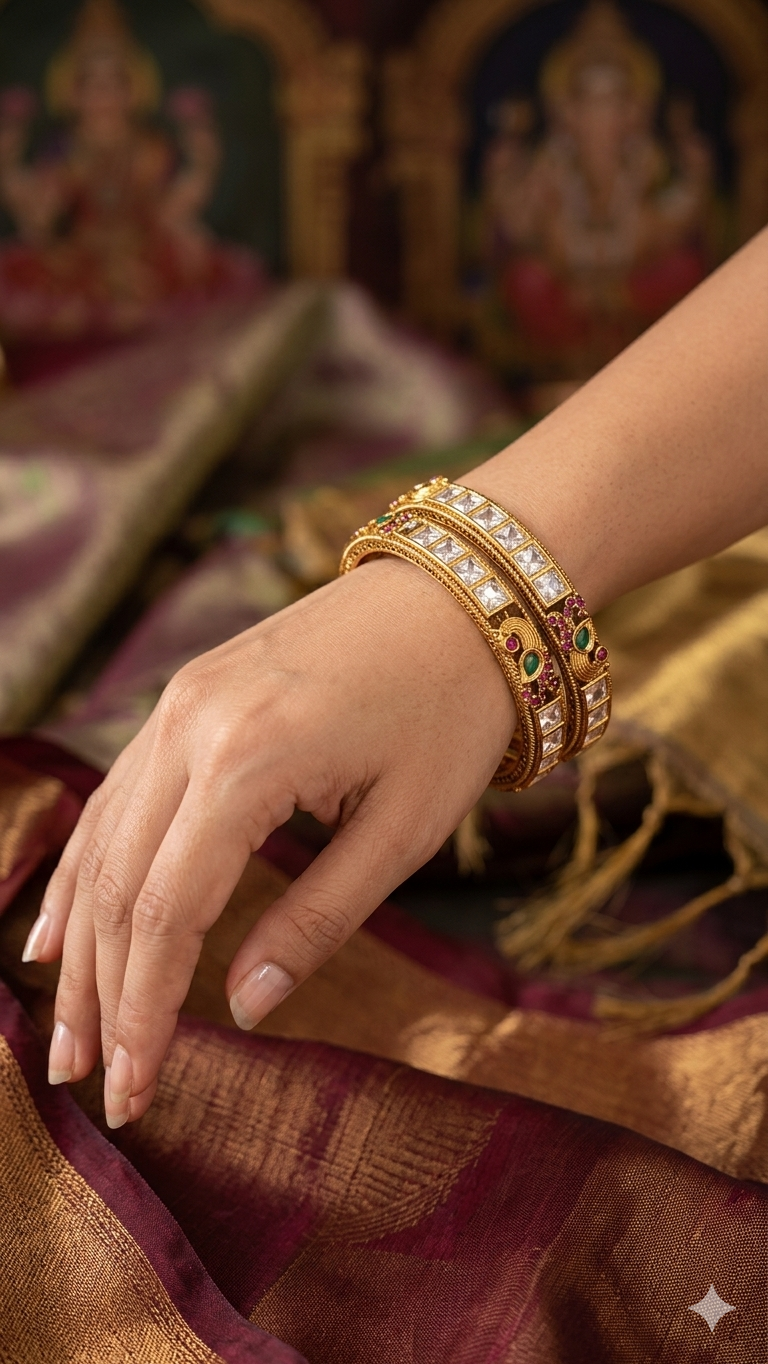 Statement Kundan Temple Bangles