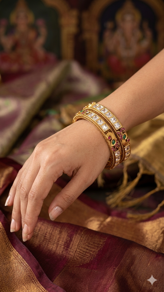 Statement Kundan Temple Bangles
