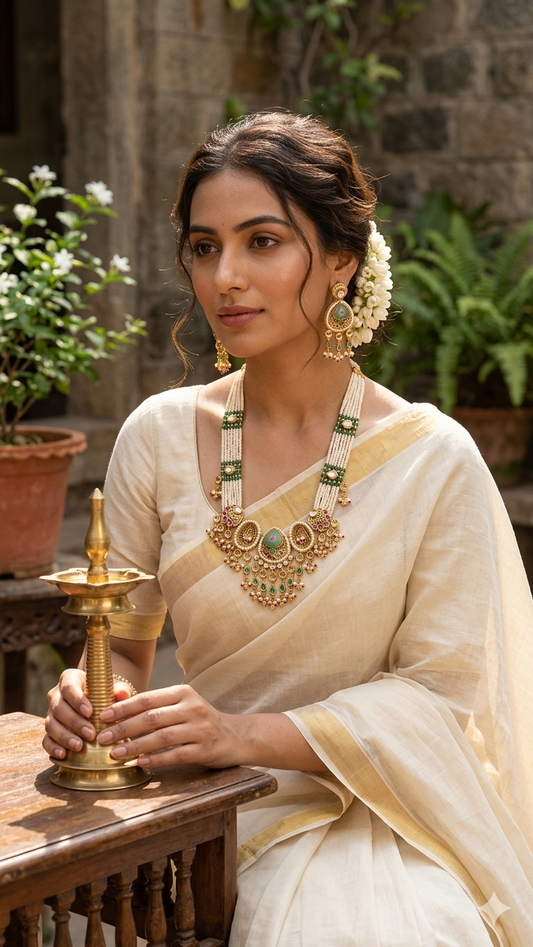 Statement Pearl work Heritage Rajwadi Necklace set