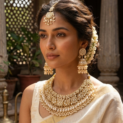 Bridal pearl heavy work Necklace set with maangtikka
