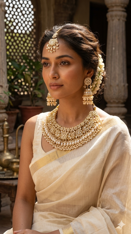 Bridal pearl heavy work Necklace set with maangtikka