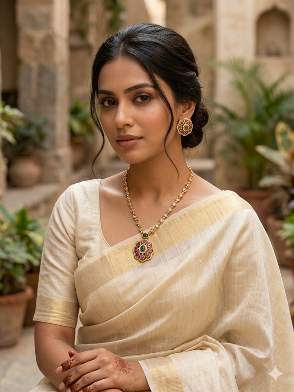 Kundan Kemp Stone Necklace Set