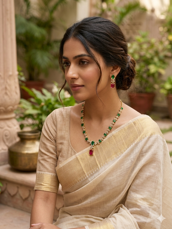 Elegant Navratna Necklace Set