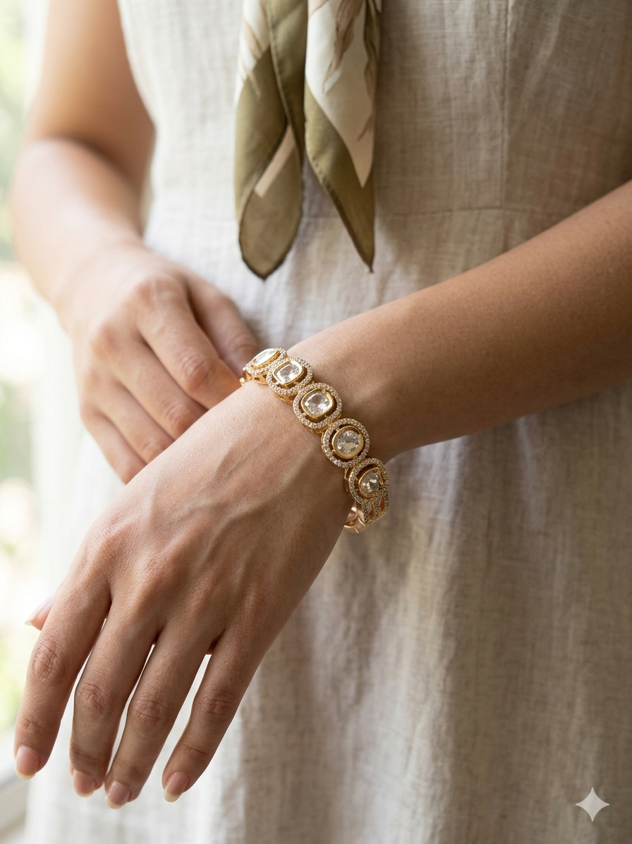 Moissanite Screw openable Free Size Bracelet