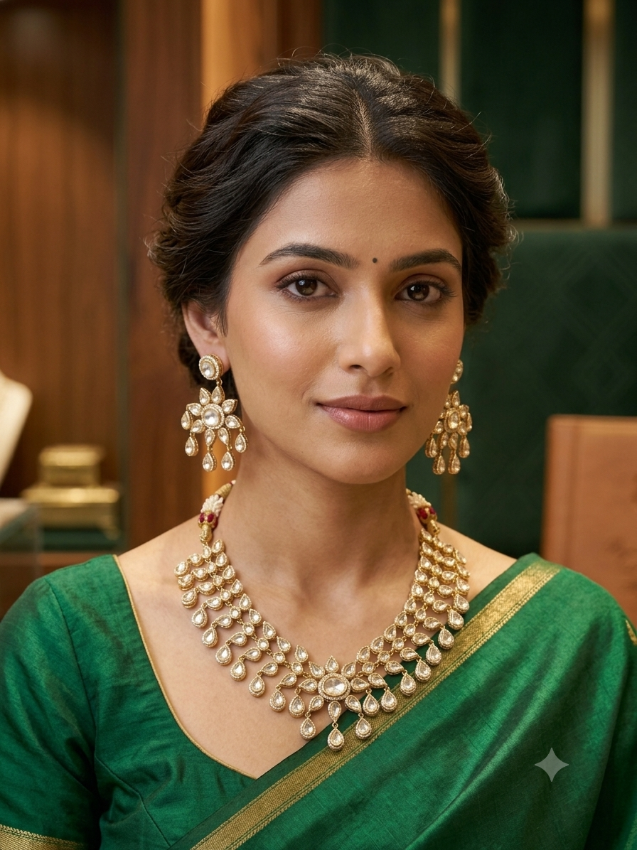 Signature Moissanite Polki Necklace Set