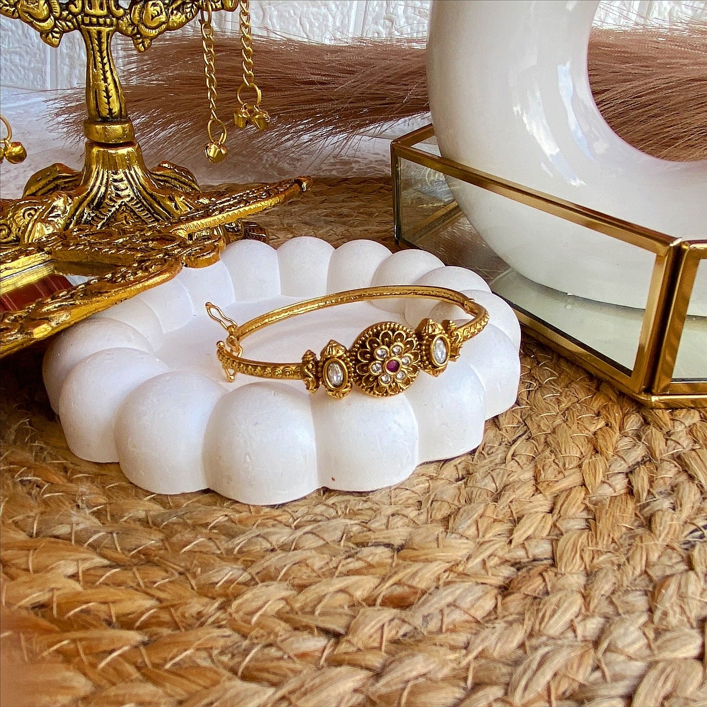 Antique Temple Kundan Openable Bracelet