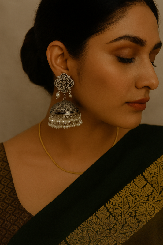 “Khushboo” Statement Silverlookalike Jhumka