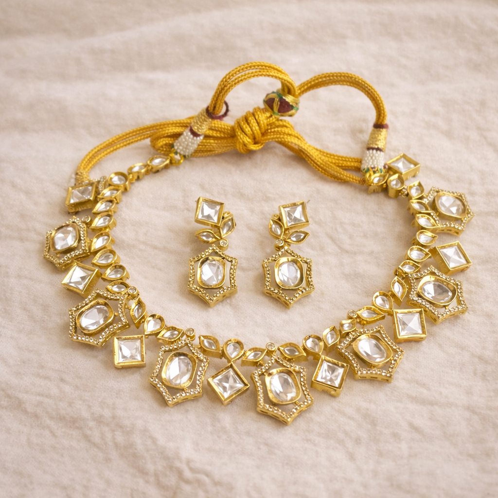Moissanite Polki Necklace with Earrings