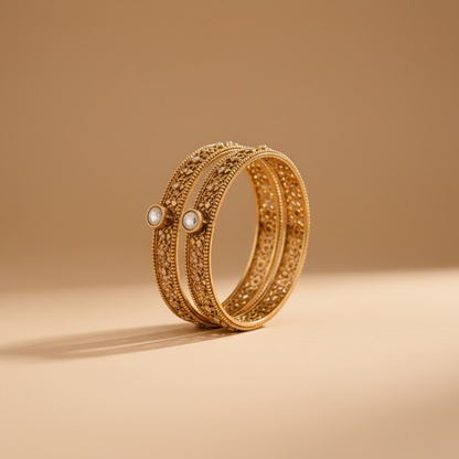 Signature Kundan Antique Bangles- Pair of 2