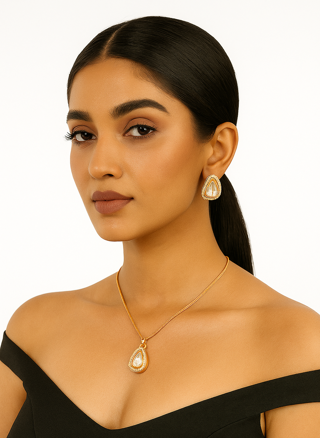 Elegant Kundan moissanite Anti Tarnish Gold Plated Neckpiece Set