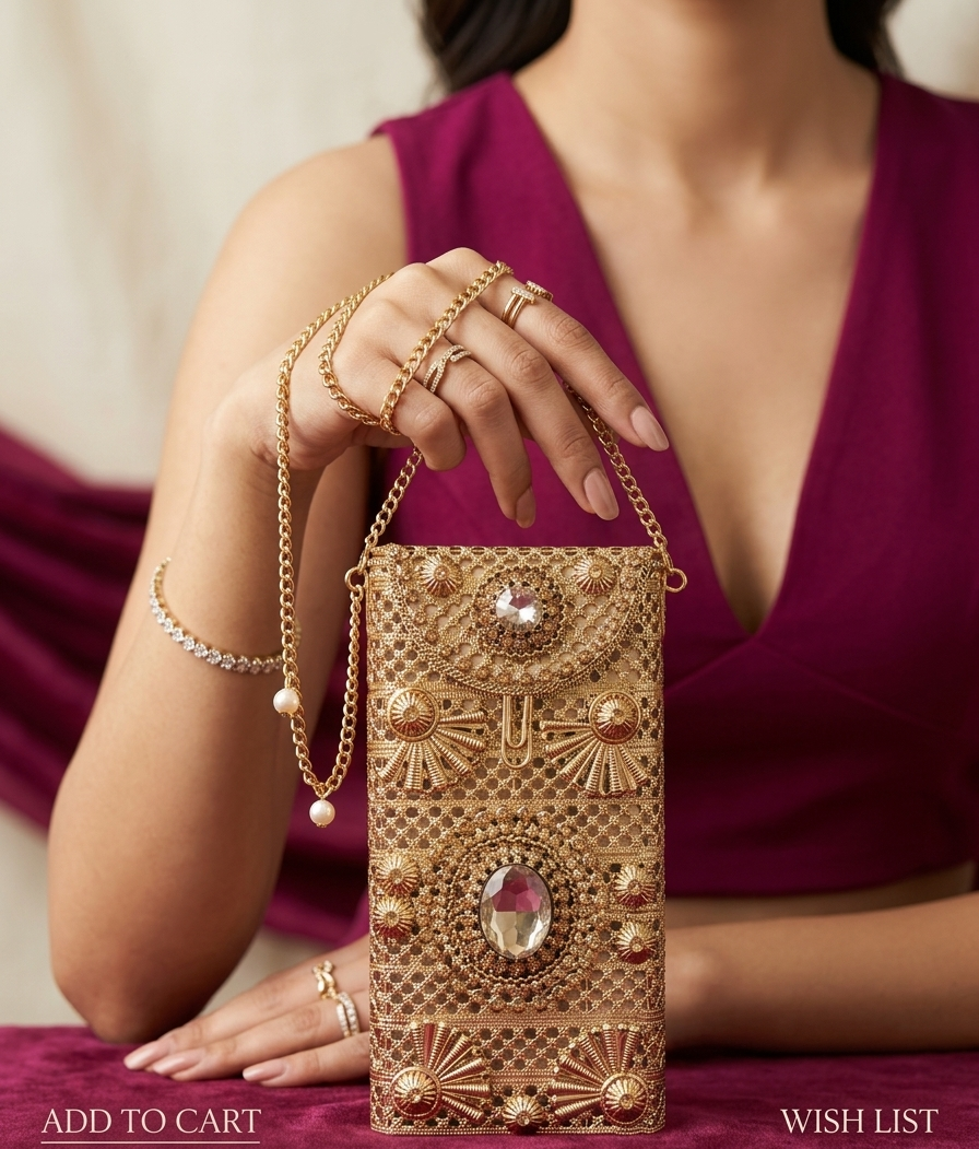 Antique Gold Stone Studded Side Sling Bag