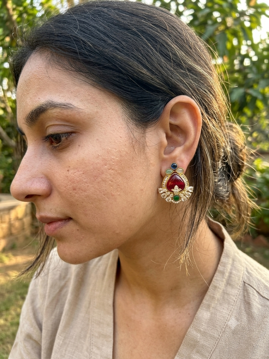 Regal Mint Ruby Studded Stud Earrings