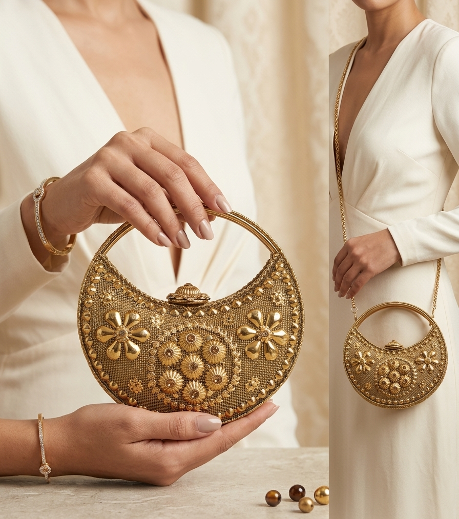 Antique Gold Craved Finished Sling Bag