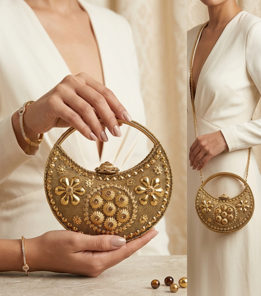 Antique Gold Craved Finished Sling Bag
