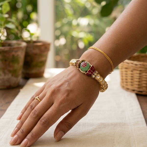 Regal Mint Ruby Studded Kundan Bracelet