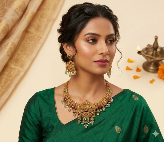 Kemp Stone Gold Plated Antique Necklace Set