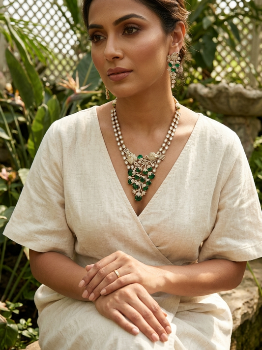 Signature Premium Green Emerald Kundan Necklace Set