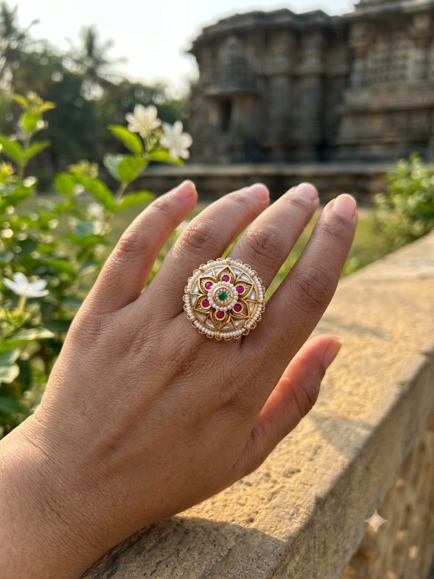 Statement Moissanite Kemp Jadau Gold plated Ring
