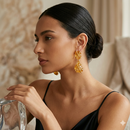Statement Natural Citrine Yellow Stone Gold Plated Earrings