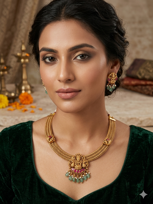 Kemp Stone Gold Plated Antique Necklace Set