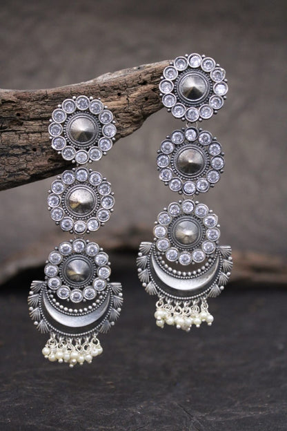 Statement Zirconia Handcrafted Silver Long Jhumka