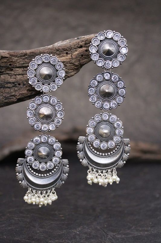 Statement Zirconia Handcrafted Silver Long Jhumka