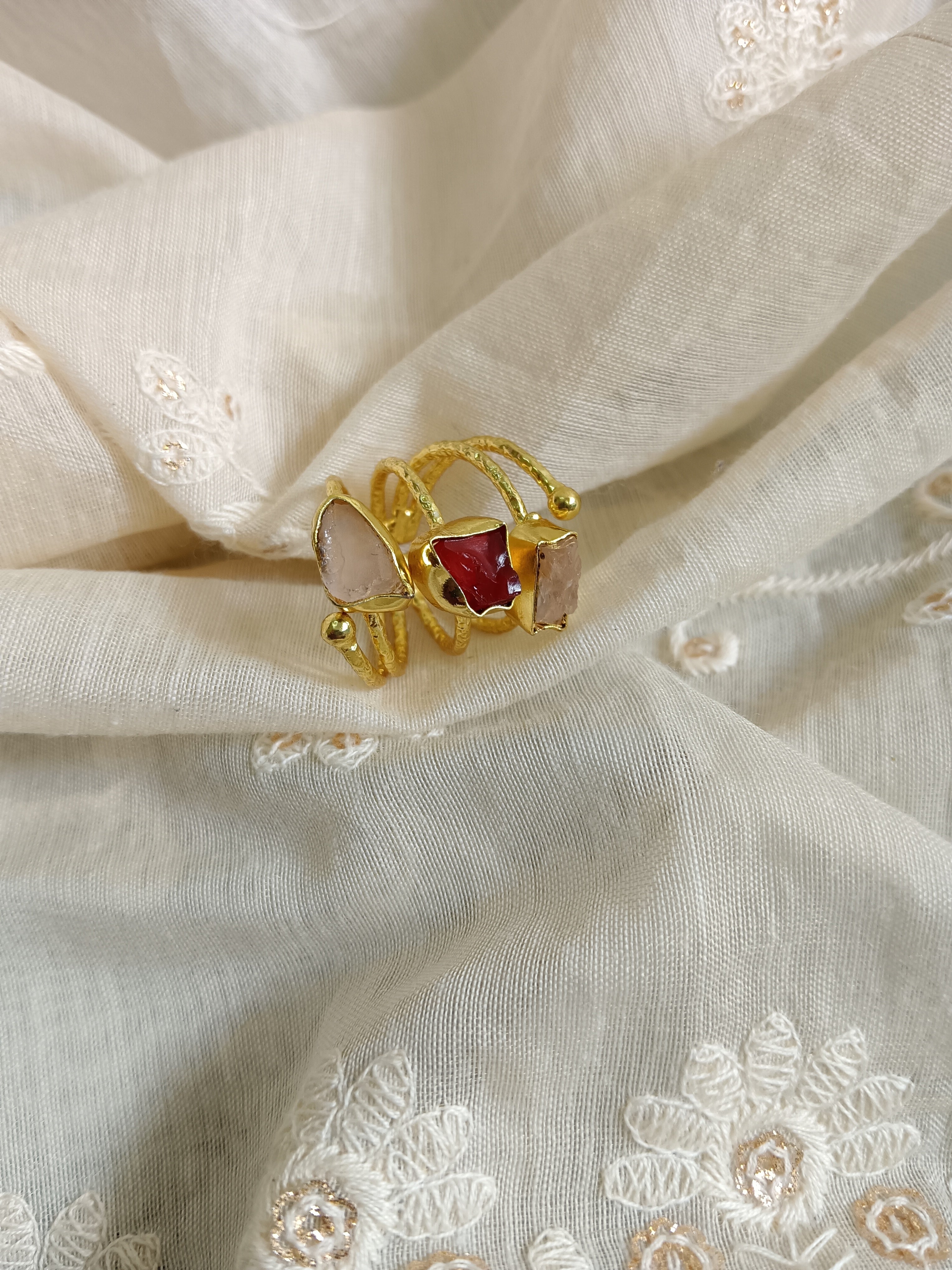 Natural Ruby Druzy Stone Adjustable Size Rings