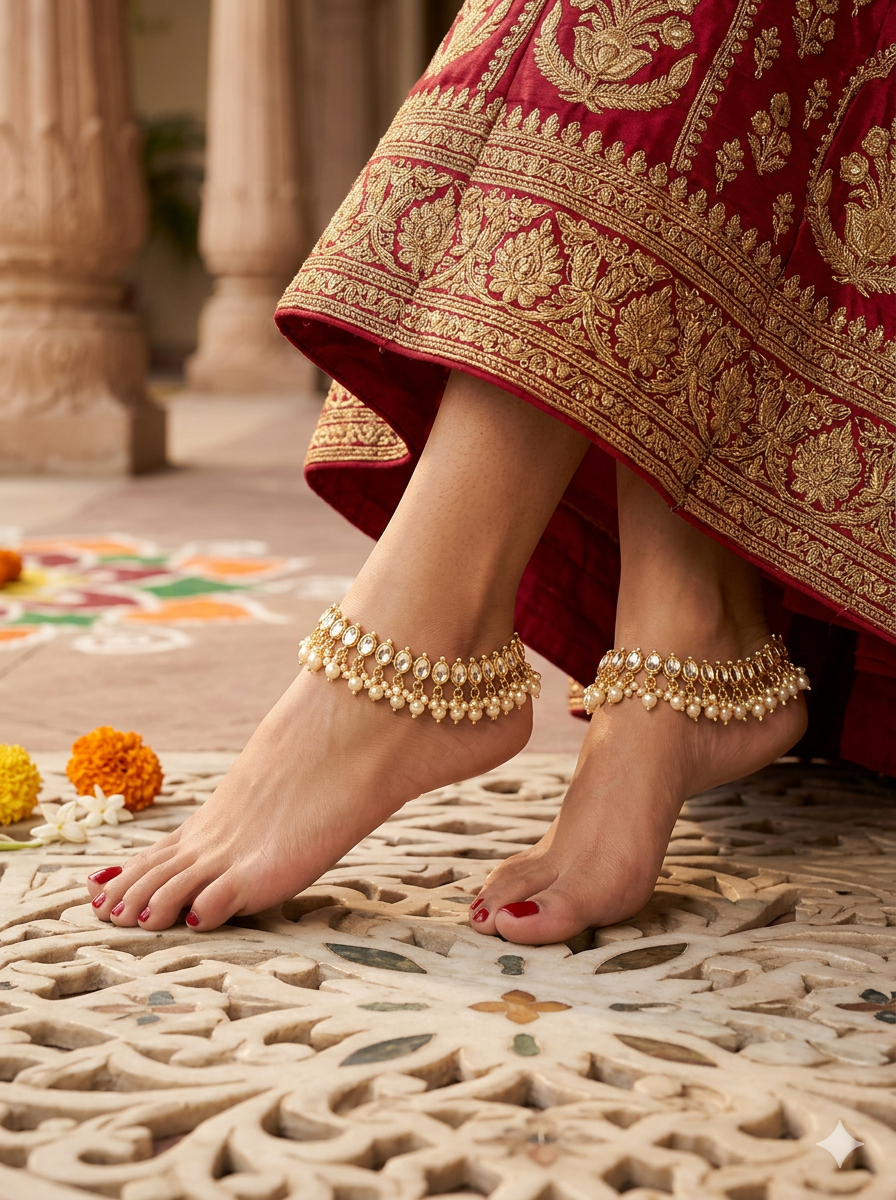 Statement Kundan Pearl Anklets