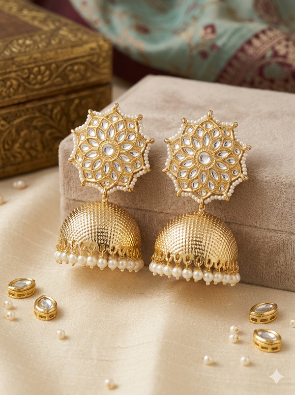 Kundan Gold Plated Pearl Jhumka