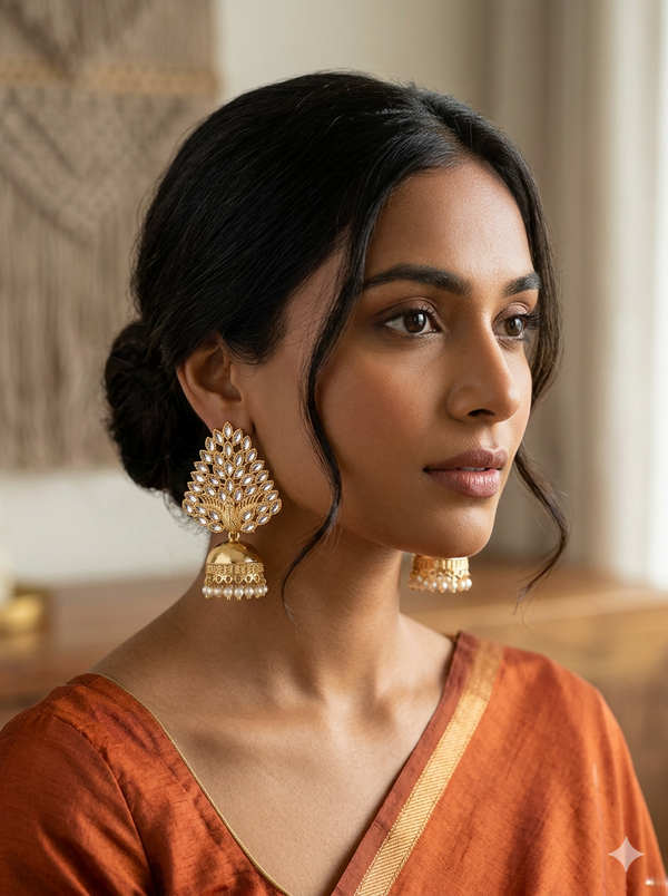 Peacock Kundan Gold Plated Pearl Jhumka