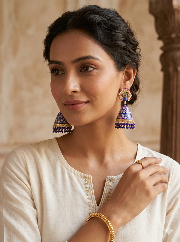 Blue Meenakari Peacock Jhumka