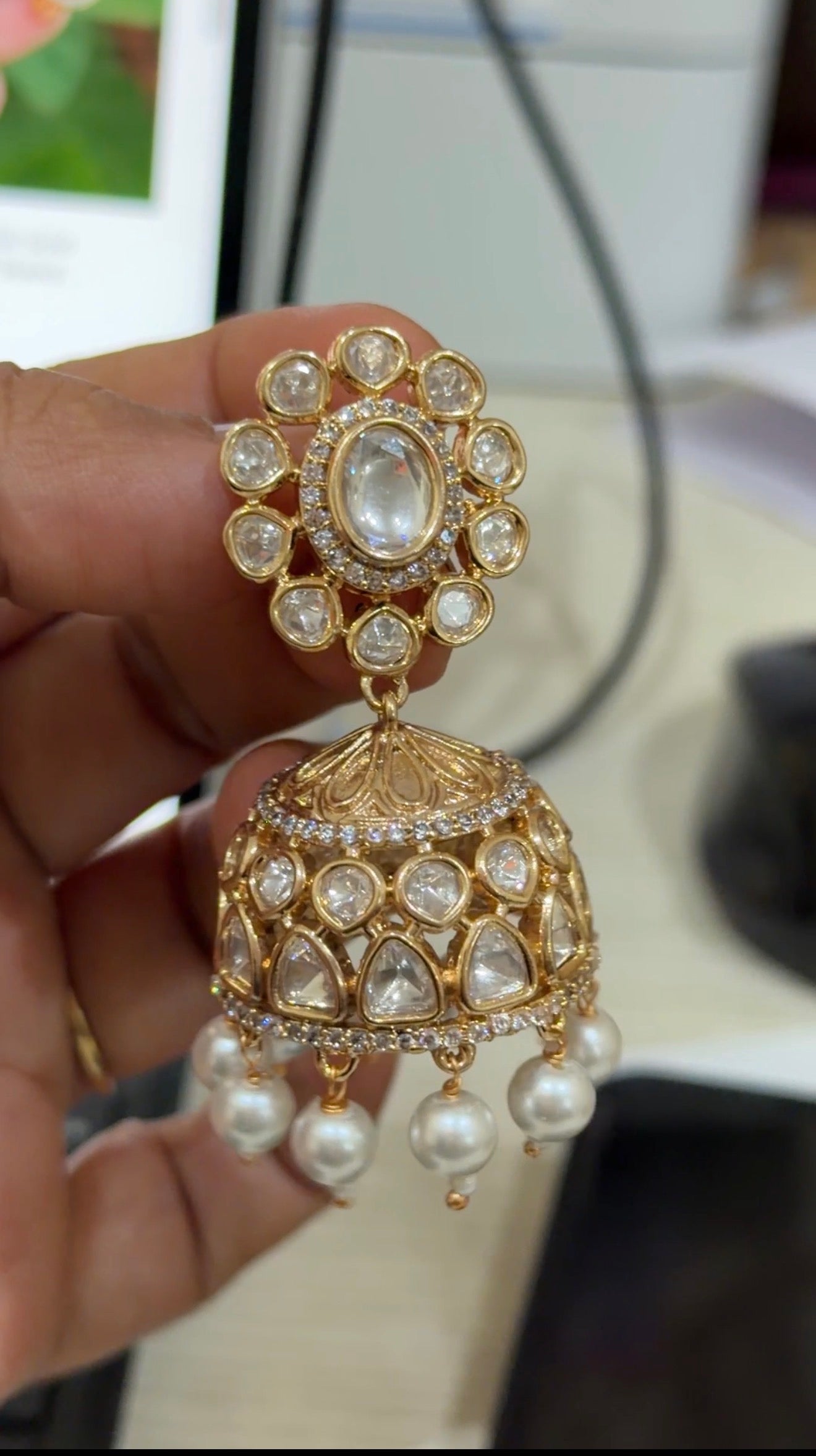 Statement Moissanite Polki Jhumka