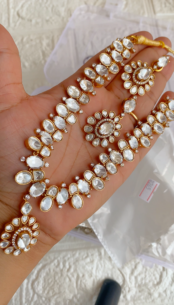 Signature Handcrafted Uncut Moissanite Polki Necklace Set
