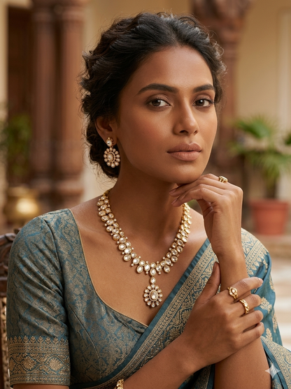 Signature Handcrafted Uncut Moissanite Polki Necklace Set