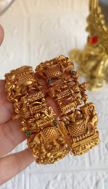 Handcrafted Ramayana Pure Brass Crafted Screwable Bangles- Pair