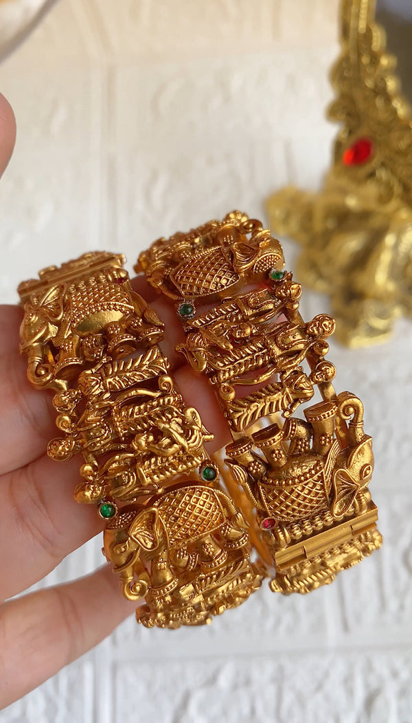 Handcrafted Ramayana Pure Brass Crafted Screwable Bangles- Pair