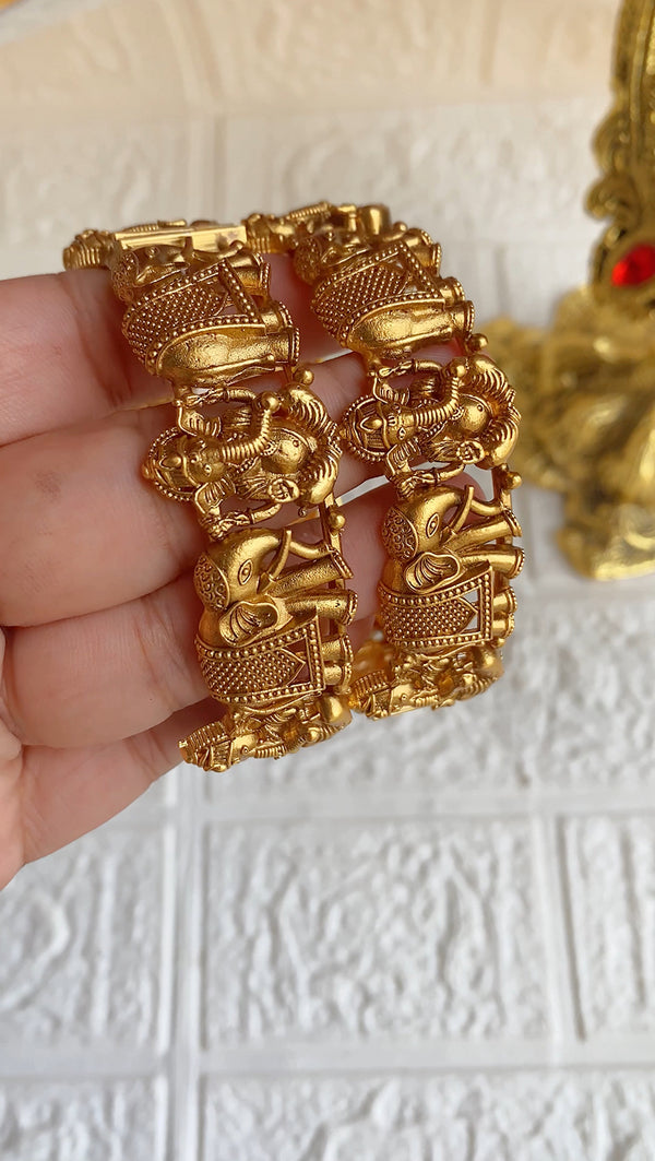 Handcrafted Ganesha Pure Brass Crafted Screwable Bangles- Pair
