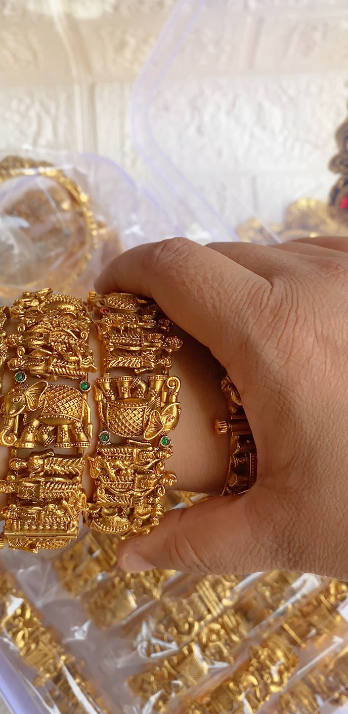 Handcrafted Ramayana Pure Brass Crafted Screwable Bangles- Pair