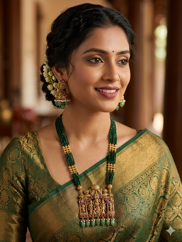 The South Divine Green Beads Long Haram Necklace